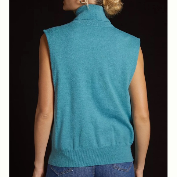 Pilcro Anthropologie Women's Wool Blend Teal Turtleneck Sweater Vest OS Stretch - Picture 2 of 9